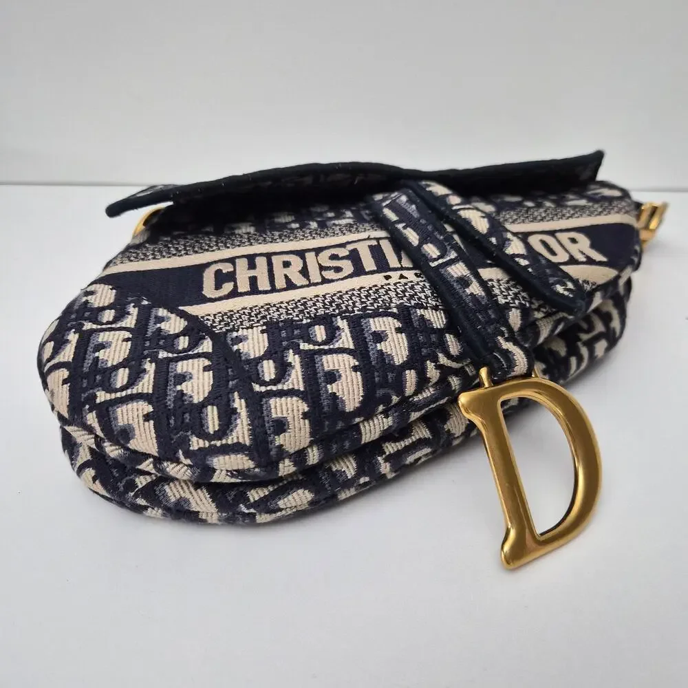 Christian Dior Logo Oblique Saddle Bag Blue - Picture 3 of 8